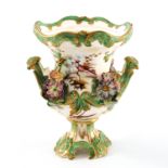 A Coalport florally encrusted Campana urn vase
