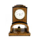 A 19th Century bracket clock of Biedermeier design, birds eye maple and ebonised case with stepped