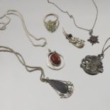 A selection of silver and gem-set jewellery, to include a Danish brooch, by Max Brammer