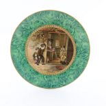 A 19th Century Prattware plate, The Truant after by T. Webster, simulated malachite border, gilt