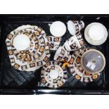 A Staffordshire Strathmore pattern part tea set and a Davenport Imari pattern preserve jar and
