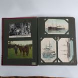 A postcard album, various subjects to include trains, ships, topographical, English seaside towns,