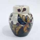 Moorcroft ginger jar and cover decorated in blackberries, impressed and painted marks, 15cm high