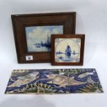 After William De Morgan, printed and painted fish tiles, a delft tile painted with fishing boats and