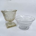 A late 19th Century cut glass pedestal bowl, and a similar example. (2)
