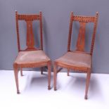 A pair of Arts & Crafts light oak side chairs, circa 1905, in the manner of Shapland & Petter, acorn