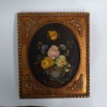 R Rosini, still life study of flowers, oval oil on board, signed, 15cm x 12 cm, gilt framed