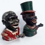 A Cast iron money bank, African gentleman in a top hat, and another similar example (2)