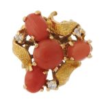 A 1970s 18ct gold coral and diamond dress ring