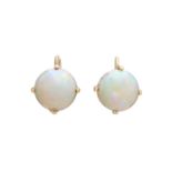 A pair of mid 20th century 9ct gold, opal cabochon single-stone earrings