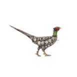 A late Victorian silver and gold, diamond and enamel pheasant brooch