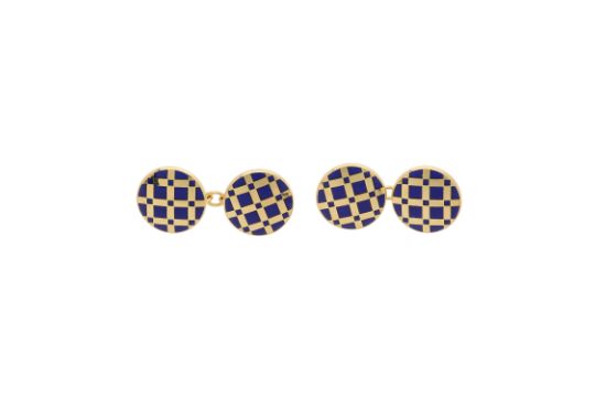 A pair of 18ct gold blue enamel cufflinks