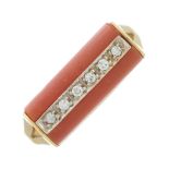 A mid 20th century 18ct gold coral and diamond dress ring