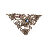 A late 19th century gold and silver, sapphire, ruby and diamond floral brooch
