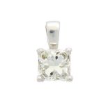 A platinum square-shape diamond single-stone pendant