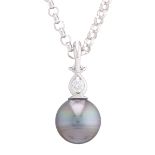 An 18ct gold grey cultured pearl and diamond pendant, with chain
