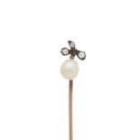 A late 19th century gold, pearl and diamond stickpin