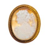 A late Victorian gold, shell cameo bacchante brooch