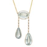 An early 20th century 18ct gold aquamarine and diamond negligee necklace