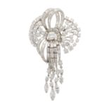 A fine mid 20th century platinum diamond floral spray brooch