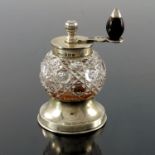 A George V silver and cut glass pepper mill, John Grinsell and Sons, Birmingham 1912