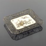 A Japanese Shibayama and silver filigree card tray