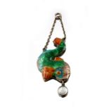 A 19th century silver, polychrome enamel and moonstone fish pendant