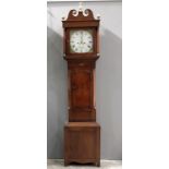 J. E. Mason, Worcester, a George III oak longcase clock, swan neck pediment with brass finials,