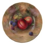 Albert Shuck for Royal Worcester, a fruit painted cabinet tea plate, date cypher for 1938, painted