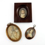 British School, circa 1840, an oval portrait miniature of a young lady, bust length wearing a