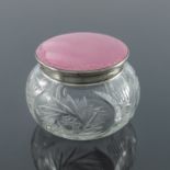 A George V silver and enamelled glass jar, Charles S Green and Co., Birmingham 1928