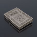 A Chinese silver filigree card case, circa 1890, rectangular section decorated with applied wrything