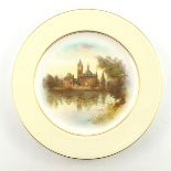 A Royal Worcester Stratford Memorial Theatre painted plate, 1913, puce marks, 26cm diameter