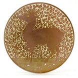 William De Morgan, a lustre plate, deer among foliage