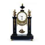 A 19th Century painted black slate bracket clock, of Baroque design with a pineapple urn and