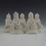 John Bell for Minton, a series of five white Parian chess pieces, circa 1851, modelled as armoured