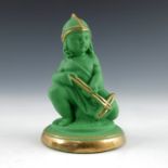 John Bell for Minton, a green and gilded Parian pawn chess piece, circa 1851, modelled as an