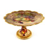 Richard Sebright for Royal Worcester, a fruit painted pedestal comport