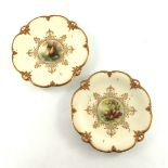 A Pair Hadley's Worcester painted reticulated cabinet plates, circa 1900, decorated with cherries