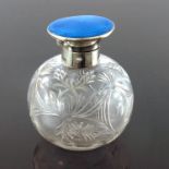 A George V silver and enamelled cut glass scent bottle, William Comyns and Sons, London 1926