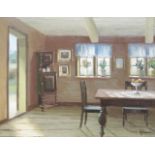 Poul Ronne (Danish, 1884-1964), a cottage interior with table and chairs, signed l.r., oil on