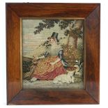 A mid 19th Century woolwork picture, The Welsh Lady, worked in coloured threads by Alice Unsworth of
