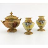 A pair of Royal Worcester painted pedestal vases, baluster form, decorated with daisies to an