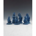 John Bell for Minton, a series of six blue Parian chess pieces, circa 1851, modelled as one