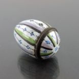 A George III Bilston enamel toy bonbonniere, circa 1780, of egg form with alternating coloured