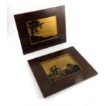 A pair of Japanese gilt and monochrome photographic views of Mount Fuji, Meiji period, 1868-1912,