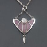A Jugendstil silver, pearl and enamel necklace