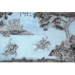 China – Chinese glass painting of warriors and nob