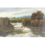 E.C. (British, late 19th Century), a river landscape with swans, initials and dated 1896 l.r., oil