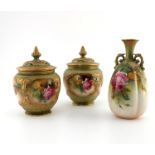 A pair of Royal Worcester pot pourri vases and covers, ovoid footed form, moulded shot gilt